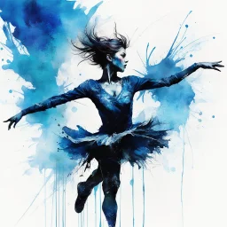 Long-shot perspective, silhouette of figure skater in mid-air performing a triple axel, textured Speed paint with large rough brush strokes, watercolor, heavy paint splatter, by Carne Griffiths, by Russ Mills, kinetic impressionism, masterpiece, particles, by Renoir, fine art, blue tones, dramatic, romantic, magical mist, cool colors