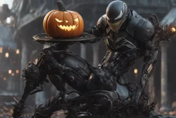 venom machine in 8k nier automata artstyle, halloween them, pumpkin helmet, close picture, fantasy world, intricate details, highly detailed, high details, detailed portrait, masterpiece,ultra detailed, ultra quality