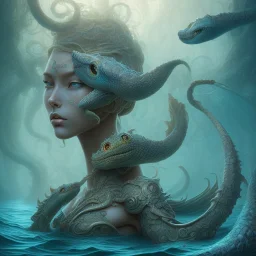 sango fantasy, fantasy magic, intricate, sharp focus, illustration, highly detailed, digital painting, concept art, matte, artgerm and paul lewin and kehinde wiley, masterpiece sexy lips African lady body mermaid alligator head turquoise space lady beach sea under water mermaid seaweed