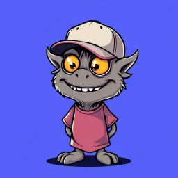 cartoon monster wearing a ballcap and T-shirt on solid color background