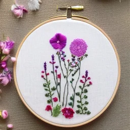 embroidery hoop with delicate embroidery and beadwork of flowers, pressed flowers, tulle, couture, beautiful composition, aesthetic layout, wildflowers, detailed beadwork, beading