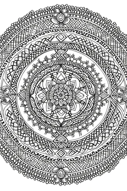 Draw a page with folk traditional patterns from Ireland in fine work black in on white background