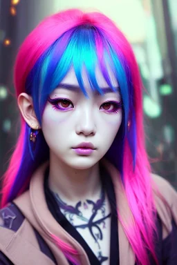 asian cool stylish, HoYeon Jung lookalike, with piercings,rainbow hair, androgynous look, epic colour treatment, cinematic colour treatment, meticulously intricate perfectly symmetrical extremely detailed, pixiv daily ranking, pixiv, extreme depth of field, artstation, spectacular details, volumetric lighting, masterpiece, cinematic, Hollywood production, 8k resolution, high definition, max octane render, vivid colors, max resolution, max perfectionism, realistic composition, professional pho