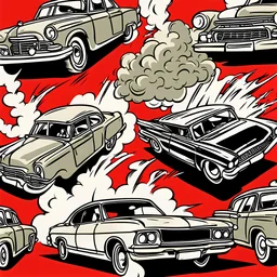 a comic books style illustration of smoke exits from cars