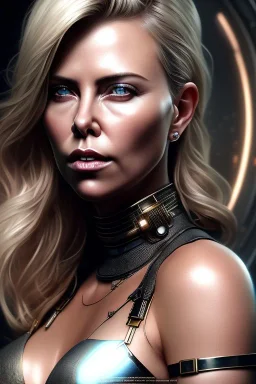 a Photorealistic dramatic hyperrealistic charlize theron cyberpunk paint ,Crystal black eyes, elegant,Artgerm, Beautiful dynamic,shadows,Artstation,concept design art,Octane render