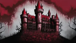 dark blood red colored, Vampire castle, comic style