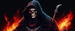 ultra high image quality, hell infused Grim Reaper Close-up of an set against AMOLED-worthy pure black backdrop, fantasy art style infused with filter, tailored for vertical wallpaper, exclusive design with no duplicates, radiating beauty suitable for a PC screen image, vivid colors, ultra fine, digital painting.