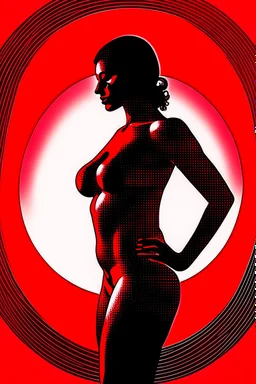 black silhouette of Nude woman, photographer George Mayer, series Anima, art photo, red circle on background