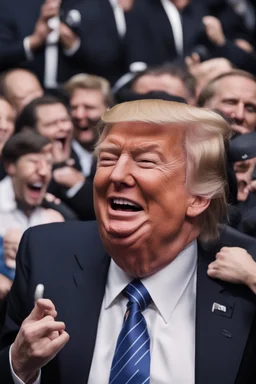 donald trump maniacally laughing as people sob and cry around him