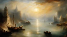 Style J. M. W. Turner, luxury, dream world, safety, gentle calm beauty, fantasy world, magic, enchantment, beautiful composition, exquisite detail