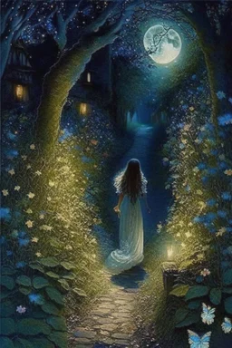 As she wear walked along the cobblestone path, Lily discovered that the night held a secret enchantment. Moonbeams danced through the leaves, casting ethereal shadows on the ground. The nocturnal creatures serenaded her with their melodic songs, and the scent of wildflowers filled the air