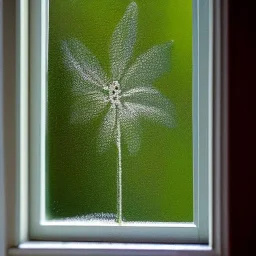 oil painting of a flower through a frosted window pane