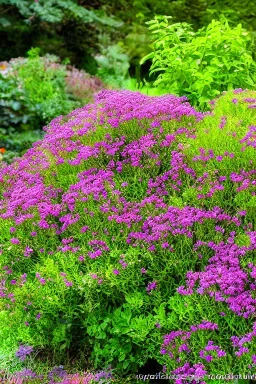 Thyme growing in a garden beautiful landscape, realistic and natural, detailed full-color , nature, HD photography, Galen Rowell, David Muench, perfect composition, gloss, hyperrealism