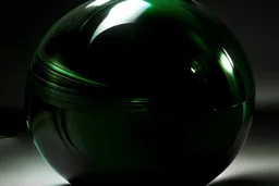 Eine dunkelgrüne große spiegelnde Glaskugel