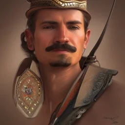 portrait,"Insanely detailed photograph of a male western mustachioed crossbowman", detailed charro and Sombrero, digital painting, artstation, concept art, sharp focus, illustration, art by artgerm and greg rutkowski and alphonse mucha, 8 k,fantasy, unreal engine