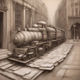 Sepia art illusion, wall chalk art, Julian Beever 3D locomotive