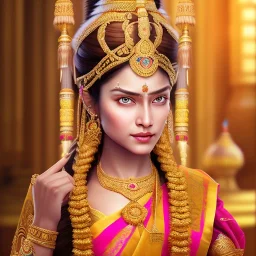 Portrait of indian princess in a temple, perfect composition, hyperrealistic, super detailed, 8k, high quality, intricate details, highly detailed