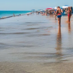 People at the beach made of water