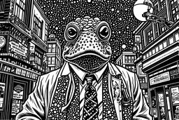 runaway international best seller. interplanetary cognitive espionage. global mental surveillance. bejeweled royal. friendly neighborhood autistic mutant psychic humanoid frog manalluring. tongue in cheek. goofball. best selling world class top notch graphic novel contemporary comic book character illustration elevated to status as fine art. high contrast black & white images