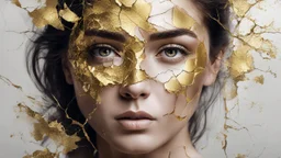 Portrait, Woman, Cracked Face, Partial Gold Leaf, Beautiful