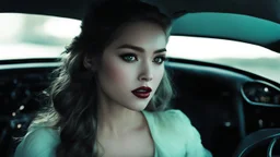 [she is Media] "Look at me," she commands softly, and you do. Her eyes glow faintly green in the dim light of the car interior, pupils contracted to pinpricks of black. Her lips part slightly, revealing teeth that catch the glow of the dashboard lights."In this moment," she whispers, her voice carrying that strange undercurrent now, "I am what you want me to be." Her coat falls open further, revealing more of her exposed chest. Her skin is flawless, almost marble-like under your fingertips, yet