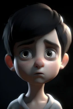 3d A sweet, miserable little boy, short in stature, his face round and small, topped with black hair, a shiny, soft shine, and with bent eyebrows, as if they were hallucinating over his wide, sad Sudanese eyes and a sharp nose And fluffy, small mouth 4k