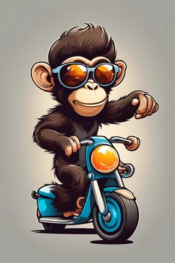 Monkey riding on a scooter making a wheelie with sunglasses on, cartoonize, logo