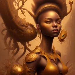 sango fantasy, fantasy magic, intricate, sharp focus, illustration, highly detailed, digital painting, concept art, matte, masterpiece head sexy view black African beauty afro hair space lady gold carp skin African space night