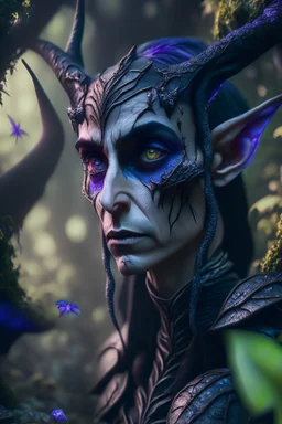 dark elf portrait in fungus garden, hi detail, 4k, clear focus, depth of field, color correction, studio quality, backlight