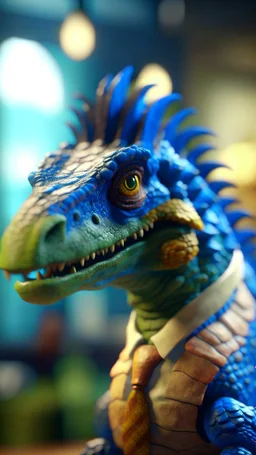 dinosaur with wig with 80s hair wearing a tie, shot on Hasselblad h6d-400c, zeiss prime lens, bokeh like f/0.8, tilt-shift lens 8k, high detail, smooth render, down-light, unreal engine, prize winning