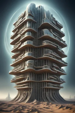 fractal building, alien technology, surrealism