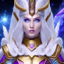 cosmic mage, elf, female, battle mage, epic, cosmic magic, long ears, white hair, face details, pale skin, jewellery, broad shoulders, sharp ears, cosmic clothes, cosmic eyes, ears shown, light out of eyes, the cosmos in eyes, stars in eyes, shining eyes, non human face, thin face, animation, detailed ears, magical eyes, non realistic