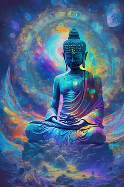 meditating buddha psychedelic artistic cosmic universe