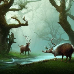 dark fantasy setting, animal, stag