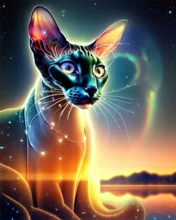 lora:Double Exposure Flux:1.0> A Oriental shorthair Siamese cat Against stars background Hyperealistic bioluminescent double exposure of Intricate Elaborate Double Exposure :: transparent cthulhu :: white background :: sunset+technology+memories inside double exposure art :: transparent layers by Photoshop Layers :: post processed double exposure art :: inspired by Surrealism+Pointillism+Double exposure art