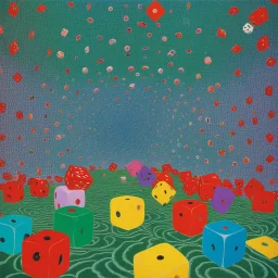 [dices everywhere by David Hockney] Lady Chance: Her presence was as unpredictable as a roll of the dice, as intricate as the swirling patterns of fractal art, and as vast as the concept of Everything Everywhere All at Once. Her eyes held the depth of a Mandelbulb 3D creation, swirling with colors and patterns that hinted at the secrets of the universe.