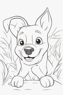 blank colouring book, white background, simple picture for toddlers, dog with one tail, disney and pixar style