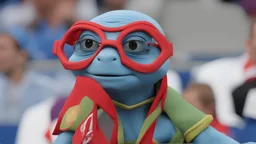 A blue-skinned Ninja Turtle wearing glasses at the London 2012 Olympics