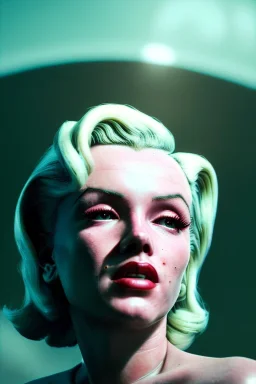 Ultra Realistic retro sci-fi scene, portrait, blonde woman, sweet young Marilyn Monroe face, perfect iris. Strange planet background, Retro sci-fi style helmet, tight latex coat, fog, rain, soft color, highly detailed, unreal engine 5, ray tracing, RTX, lumen lighting, ultra detail, volumetric lighting, 3d, finely drawn, high definition, high resolution.