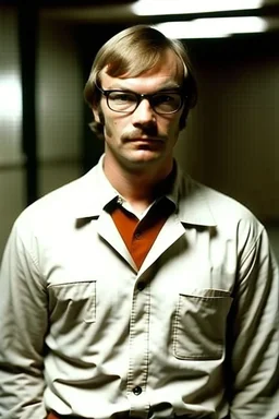 Jeffrey Dahmer with prison uniform in jail unhappy