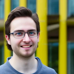 A long haired, male software engineer taking a selfie in front of Building 92 at Microsoft in Redmond, Washington