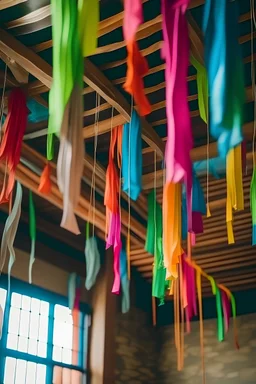 Colorful Streamers Hanging from the Ceiling