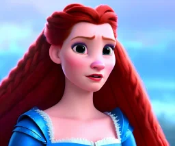 Very young Modern looking Mary queen of scots ,Dressed in Battle fatigue , with long Red hair, electric blue eyes, pouting red lips,diamond crown , the most beauiful portrait , cartoon