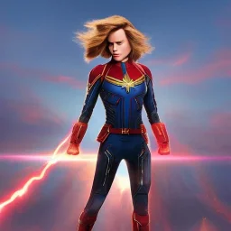 Captain Marvel,flying in the sky, hair on fire, realistic, vibrant colors, Kate beckinsale's face, long hair, gold angel wings, full body, in space, muscular, hyperrealistic, airplane, cyclops, elephant, deathstar, facemask, topless