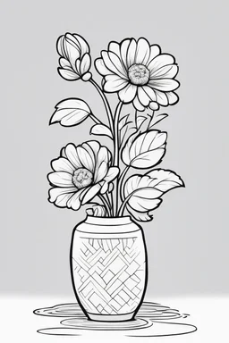 outline art for cute flower in vase coloring pages with which, White background. sketch style, clean line art, white background, no shadow and clear