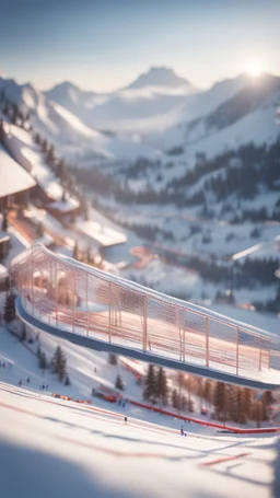 a ski jump arena made like a web, bokeh like f/0.8, tilt-shift lens 8k, high detail, smooth render, down-light, unreal engine, prize winning