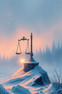 the big scale of justice in an icy winter with cold sparks flying