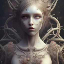 baby, karlan, rusty metal, anime, Dryad, fae, sidhe, ominous, nature, plants, wildflower, facepaint, dnd character portrait, intricate, oil on canvas, masterpiece, expert, insanely detailed, 4k resolution, retroanime style, cute big circular reflective eyes, cinematic smooth, intricate detail , soft smooth lighting, soft pastel colors, painted Renaissance style