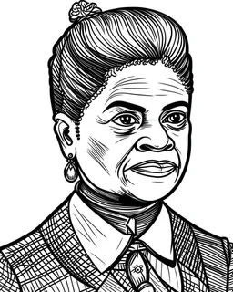 Ida B wells, b&w line art style fashion, preppy style, simple line art, one line, line art, line drawing style, white background, picture, coloring book style on white background, well composed, clean coloring book page, No dither, no gradient, strong outline, No fill, No solids, vector illustration, –ar 9:11 –v 5