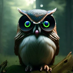 Hyper realistic Owl in forest, macro lens blur, photorealistic,studio lighting, sharp focus,masterpiece,night, unreal engine 5, octane render